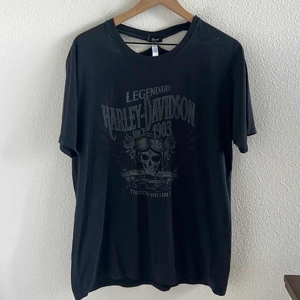 Bravado Harley Davidson Hawaii Black Graphic Tee T-Shirt Neck Cutout Large